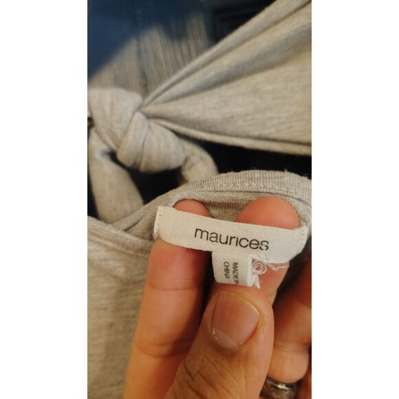 Maurice's Women's XL Gray Eyelet Striped Short Sleeve Back Knot Top - Picture 4 of 6